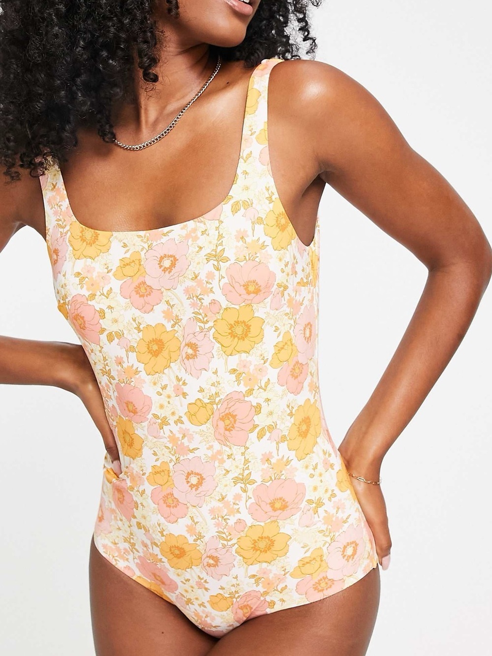 & Other Stories square neck one piece swimsuit in 70's floral print US 4
